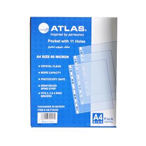 Atlas Punched Sheet Protector A4 Size, 80 Microns 100/Pack