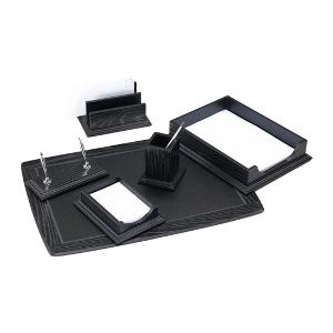 Desk set 6 Piece PVC Black Wood color Single Tray Desk set 6 Piece PVC Black Wood color Single Tray