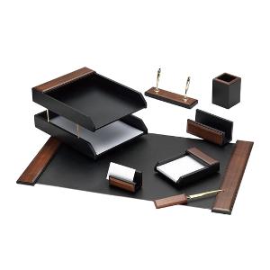 Desk set 8 Piece PVC Wood Dark Brown Color Double Tray Desk set 8 Piece PVC Wood Dark Brown Color Double Tray