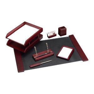 Desk set 7 Piece PVC Wood Dark Red Color DoubleTray Desk set 7 Piece PVC Wood Dark Red Color DoubleTray