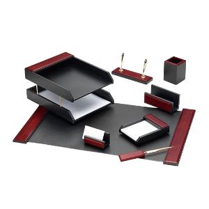 Desk set 8 Piece PVC Wood Dark Red Color Double Tray Desk set 8 Piece PVC Wood Dark Red Color Double Tray
