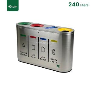 Waste Container 4 Compartment Recycle Bin Stainless 240 Liter Yellow For Plastic, Blue For Paper, Red For Cans, Green For General Waste Waste Container 4 Compartment Recycle Bin Stainless 240 Liter Yellow For Plastic, Blue For Paper, Red For Cans, Green For General Waste