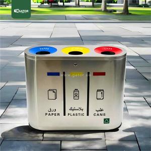 Waste Container 3 Compartment Recycle Bin Stainless 180 Liter Yellow For Plastic, Blue For Paper, Red For Cans Waste Container 3 Compartment Recycle Bin Stainless 180 Liter Yellow For Plastic, Blue For Paper, Red For Cans