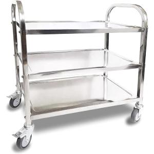 ITINA 3 Tier Stainless Steel Trolly with Locking Wheels L29.5× W16× H33inch ITINA 3 Tier Stainless Steel Trolly with Locking Wheels L29.5× W16× H33inch