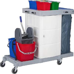 Cleaning Trolley Multi Function Janitor With Squeezer Two 15L Buckets,120L Plasticized Bag, Multiple Compartments Cabinet, Four Top Buckets 4L 116.3 X 56 X 104.2 cm Cleaning Trolley Multi Function Janitor With Squeezer Two 15L Buckets,120L Plasticized Bag, Multiple Compartments Cabinet, Four Top Buckets 4L 116.3 X 56 X 104.2 cm