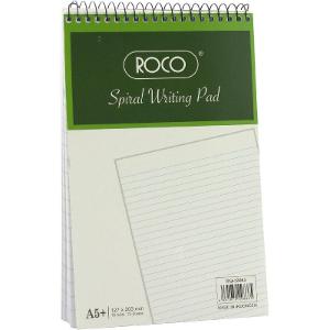 Roco Spiral Standard Writing Pad A5, 70 Sheets (140 Pages), Lined, White
